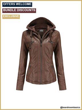 Faux Leather Moto Jacket with Removable Hood